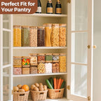 ComSaf 1.2 QT Glass Storage Containers with Lids, Glass Jars with Lids, Clear Food Jar, Square Canister Set of 6, Pantry Organizers and Storage for Cookie Flour Oat Pasta Tea Coffee Bean - size: 1.2Qt*6