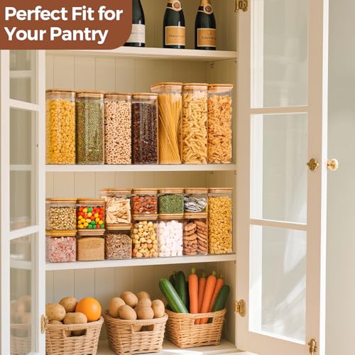 ComSaf 1.2 QT Glass Storage Containers with Lids, Glass Jars with Lids, Clear Food Jar, Square Canister Set of 6, Pantry Organizers and Storage for Cookie Flour Oat Pasta Tea Coffee Bean - size: 1.2Qt*6