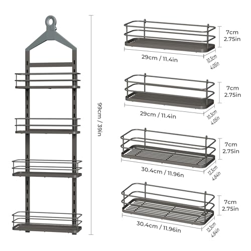 ODesign 4 Tier Height-Adjustable Shower Caddy Hanging Anti-Swing-Over The Shower Head Caddy-Showers Storage Organizer Bathroom Shelves Basket Showers Caddies-Grey - color: Grey, size: 4 Tier