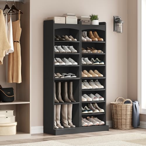 YATINEY 9-Tier Tall Shoe Rack, Wooden Shoe Storage Organizer, Narrow Shoe Cabinet with Removable Shelves for Small Spaces, Holds 18 Pairs of Shoes, for Entrance, Hallway, Black SS22BK - color: Black, size: 18.9"L x 13.4"W x 65.7"H