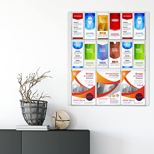 Weysat Acrylic Brochure Holder Wall Mount, Clear Plastic Pamphlet Holder Magazine Display Trifold Flyer Rack Hanging Literature Storage Organizer(3 Magazine Pockets, 12 Pamphlet Pockets) - size: 3 Magazine Pockets, 12 Pamphlet Pockets