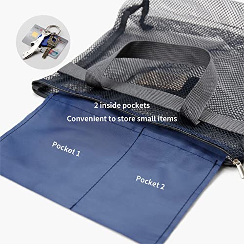 TOPASION Mesh Shower Caddy Bag Portable Hanging Toiletry and Bath Organizer with Zipper for Travel, Gym, Camping, College Dorms, Beach - color: Navy Blue