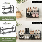 2-Tier Shoe Rack for Closet, 16"-32" Expandable ShoeRack, Adjustable for Entryway Closet Doorway SturdyMetal, Black - color: 2 Layers and 6 Tubes
