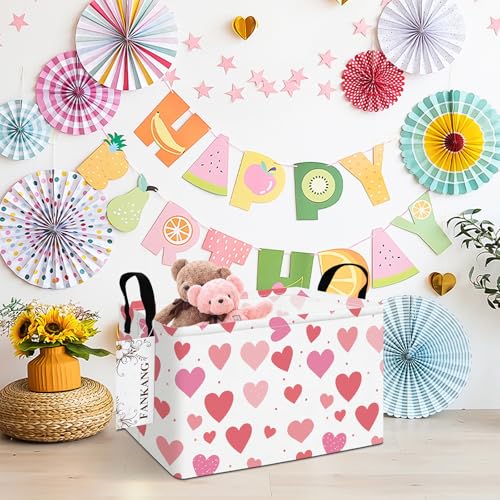 FANKANG Storage Bins,Nursery Hamper Canvas Laundry Basket Foldable with Waterproof PE Coating Storage Baskets for Boys and Girls, Office, Bedroom, Clothes,Toys(Rec-Colorful hearts ） - color: Rec-Colorful hearts