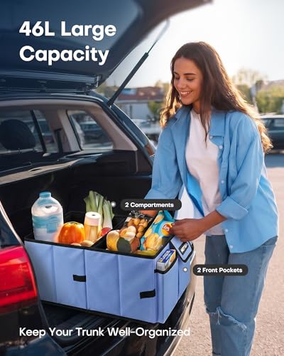 HOTOR Trunk Organizer for Car - Car Organizer, Foldable Trunk organizer for SUVs & Sedans, Sturdy Organization for Car Accessories, Tools, Sundries, Blue, 2 Compartments, 23.6"×14.2"×10.6" - color: Blue, size: Large (2 Compartments)