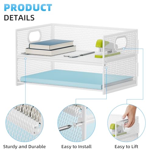 Marbrasse 2 Tier Paper Organizer Letter Tray, Mesh File Organizer with Handle, Paper Sorter Desk Organizer for Home Office Supplies - White - color: 2 Tier White