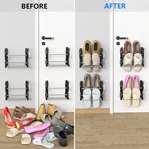 4 Pack Wall Mounted Shoes Rack Wall Shoe Holder Hanging Shoe Organizer Door Hanging Shoe Storage with Sticky Mounts for Camper RV with Hooks No Drilling Black - style: Modern