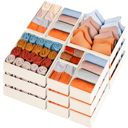 Criusia Closet Drawer Organizer Clothes, 15 Pack Dresser Organizer for Baby Clothes, Fabric Drawer Dividers for Nursery Bedroom (Beige) - color: Beige