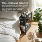 Skinny Side Table with Storage, 3 Tier Slim Side Tables for Small Spaces, Skinny End Table Narrow Bedside Table Narrow Side Table for Living Room, Bedroom - color: Black
