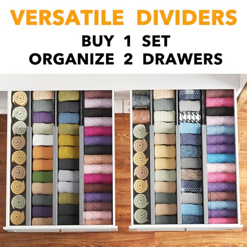 SpaceAid Bamboo Dresser Drawer Dividers 6 Pack, 4.65“ High Adjustable 17“-22” Drawer Organizers, Expandable Organization for Clothing, Clothes, Dressers, Gray - color: GRAY, size: 4.65''H, 17''-22''L