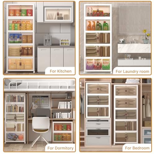 UAMFURI Extra Large Stackable Storage Bins with Lids & Wheels, 360QT-120QT/30GAL*3Pack Foldable Collapsible Closet Organizers Storage Cabinet with Doors for Bedroom Dorm - color: white, size: 3PACK-25"W16"D45"H