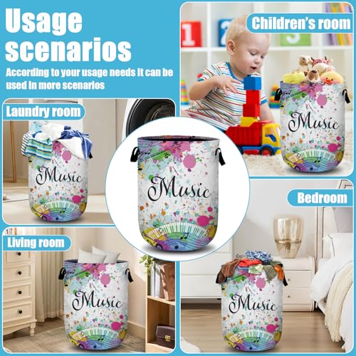 Music Guitar Laundry Basket, Laundry Hamper Collapsible Oxford Cloth with Handle Clothes Toy Storage Bin for Bathroom Laundry Room Bedroom 15.7 X 20 Inch - color: I Love Music Guitar