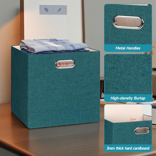 Posprica Collapsible Storage Bins,13×13 Foldable Storage Cube Boxes Fabric Drawer Fabric Storage Bins Vinyl Record Cubby Cubes with Handles for Bookcase, Closet, Shelf, Cabinet , 4 Pack - color: Bright Green, size: 13×13×13/4pcs