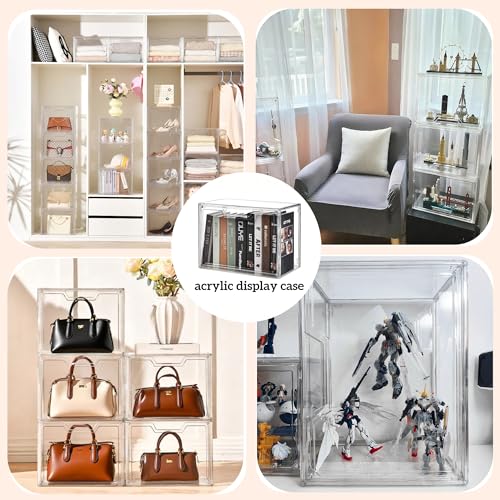 Freebat Stackable Storage Bins, Clear Acrylic Display Case, 5-Pack Acrylic Boxes with Lids, Clear Storage Containers Storage for Handbags, Collectibles & Figures - size: 5pack