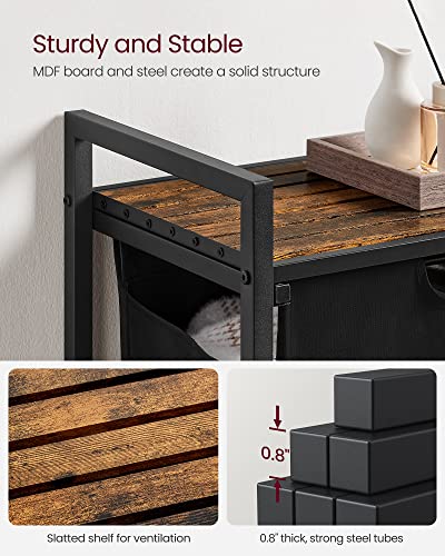 VASAGLE Laundry Hamper, Laundry Basket, Laundry Sorter with 2 Pull-Out and Removable Bags, Shelf, Metal Frame, 2 x 12.1 Gallons (46 L), 28.8 x 13 x 28.4 Inches, Ink Black and Rustic Brown UBLH201B01 - color: Black + Rustic Brown, size: 2 Bags - 92 L