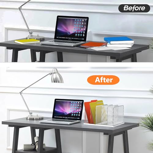 Kuntine.B Desk File Organizer Upright Mesh Desktop Organizer File Sorter Office Organization File Holder for Home, Office & Classroom (Silver, 1 Pack 5-Section) - color: Silver, size: 1 Pack 5-Section