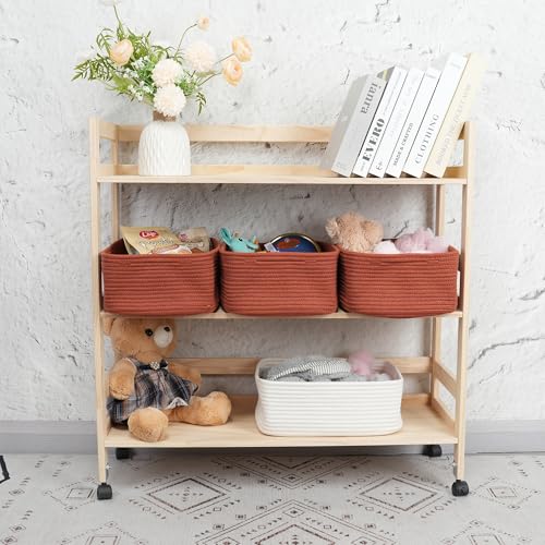 XUANGUO Small Woven Storage Baskets 13“X9”X5“ Decorative Rope Bins for Organizing Shelves, Closets, and Toys, Empty Gift Baskets, Cute Organizer Basket for Home and Office (rustic, Large) - color: rustic, size: Large
