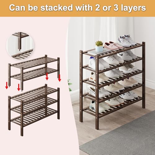 Bamboo Shoe Rack Organizer for Closet and Entryway - Space-Saving Narrow Shoe Stand - Versatile Shoe Holder for Door or Closet Shelf,Garage Bedroom can Freely Stack DIY Small Shoe Racks 3 Tier Brown - color: Brown, size: 3-Tier