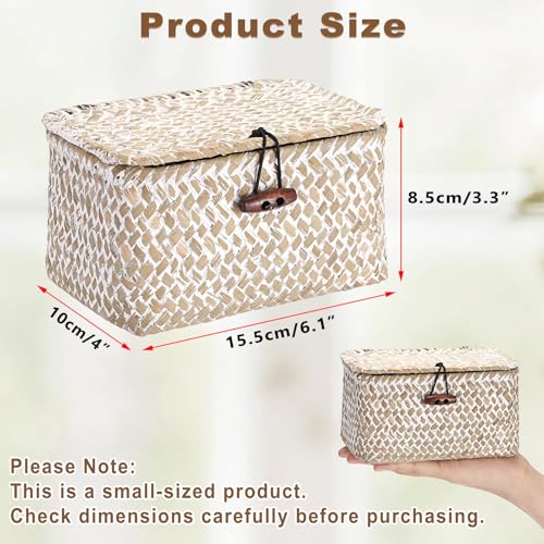Hipiwe Wicker Shelf Basket Mini Seagrass Basket with Lid Key Holder Box for Entry Tabletop Desk Organizer Home Decor, Whitewash 6.1" x 4" x 3.3" - color: Whitewash color, size: 6.1" x 4.0" x 3.3"