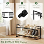 2 Tier Shoe Rack, 27 Inch Wide Stackable Shoe Shelf Organizer for Closet,Sturdy Frame Metal, Adjustable, Black - size: 2 Tier