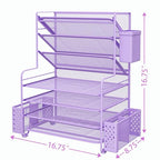 Simple Trending 7 Tier Desk File Organizer, Letter Tray Paper Organizer with Pen Holder and Metal Hanging Basket, Purple - color: 7 Tier Purple