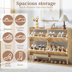 Bifins Shoe Storage Cabinet with 4 Wavy Fluted Flip Drawers, Modern 47.2” Wide Hidden Narrow Shoe Rack Cabinet for Entryway Foyer Hallway (Natural Oak 4 Drawer) - color: Natural Oak 4 Drawer