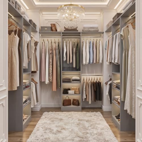Cyclysio 4FT Small Closet System, 80"H Closet Organizer System with 4 Closets Rods & 3 Shelves, 48" Closets Organizers and Storage for Small Bedrooms, Laundry Rooms, Cloakrooms, Grey - color: Grey