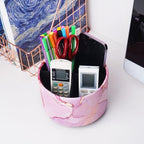Round Leather Art Supply Organizer,Remote Control Holder,360-degree Rotating Pen Organizer with 4 Compartments(1-Pink Splash Ink) - color: 1-Pink Splash Ink