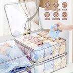 DILIBRA Socks Underwear Drawer Organizer for Closet, 16 Compartment Removable Divided Plastic Clear Sock Storage Box with Lid, Underwear Storage Tie Organizer Box for Bra Socks Ties Scarf Tea Bag