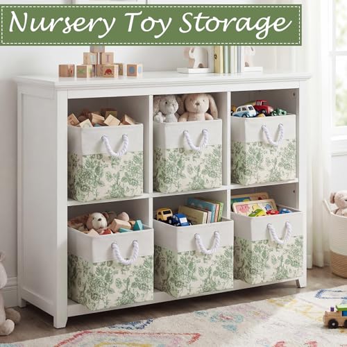 LemonRoad 6 Pcs Sage Green Cube Storage Bins 11.22 Inch Square Storage Basket with Handle Preppy Girl Organizer Basket Collapsible Fabric Box for Classroom Bedroom Office Home Decoration Gift - color: Sage Green, size: 11.22 Inch, style: Floral