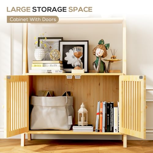 Bookcase with Drawers, 4-Tier Bamboo Bookshelf Ladder Shelf with 6 Hooks, Tall Narrow Book Shelf, 24.8"L x 10.6"W x 59.5"H, Standing Storage Organizer for Living Room, Home Office, Bedroom, Bathroom - color: 4-tier Natural