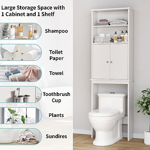 Shintenchi Over the Toilet Storage Cabinet, Bathroom Above the Toilet Rack, Bathroom Adjustable Shelf Organizer with Open Bottom Bar and Anti-Tip Device, White - color: White, size: 2 Open Shelves
