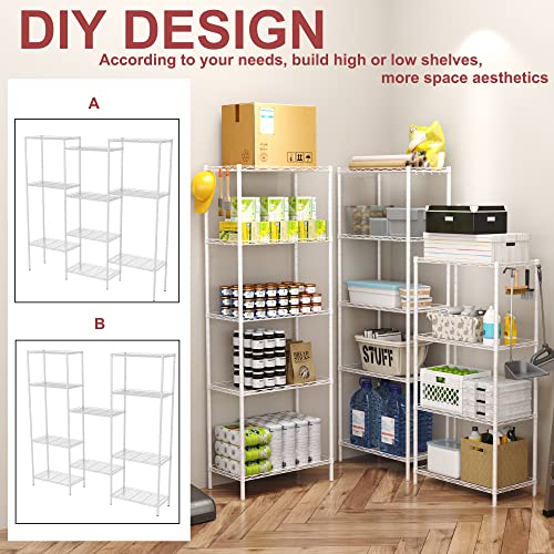 HOMEFORT 6-Shelving Unit, Adjustable Wire Shelving, Metal Wire Shelf Rack Organizer for Kitchen, Pantry, Closet, Bathroom, Laundry, White, 21" W x 11" D x 69" H - color: White, size: 21"W x 11"D x 69"H