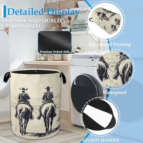 Western Cowboy Desert Riding Laundry Basket Collapsible Laundry Hamper Clothes Toy Storage Bin for Bathroom Bedroom Room Decor 16" X 20.8" - color: Western Cowboy Desert Riding