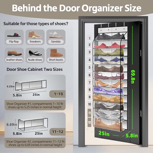 PAULONE 12 Pocket Over the Door Shoe Organizer,Reusable Breathable Large Mesh Bag Men's & Women's Sneaker Organizer,Shoe Organizer for Kids,Hanging Shoe Storage Hanging Bag (White) - color: 12th Floor White