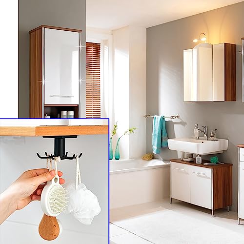 2pcs 360 °Rotation Utility Hooks,Under Cabinet Kitchen Hooks,Storage Shelf rv Must Haves,Nail Free Adhesive Kitchen Utensils Hanging Hooks for Kitchen Utensils/Tools/Towel/Knife(Black)