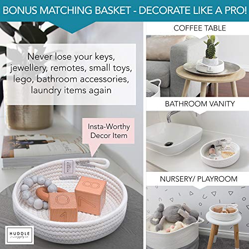 XXXL WASHABLE Large Blanket Basket 85L 2PCs Handmade Decorative Woven Baskets for Storage - Soft Durable XXX Large Cotton Rope Blanket Storage for Living Room, Toys, Organizer 22" x 14" (Grey/White) - color: Grey and White, size: XXXL