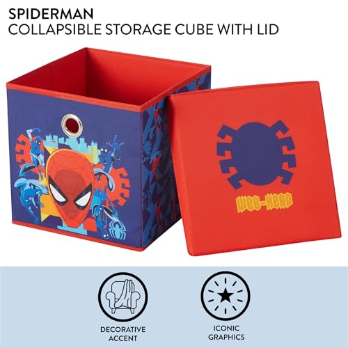 Idea Nuova Marvel Spiderman Collapsible Fabric Storage Cube,10” Organizer Bin with Lid for Bedroom, Playroom, and Closet - color: Spiderman