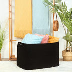 MINTWOOD Design 112L Extra Large Blanket Basket Holder Living Room, 25"x17"x16" Rectangle Rope Woven Storage Basket with Handles for Laundry, Pool Towels, Shoes, Dog Toy Organizer Bin Box, Black - color: Black