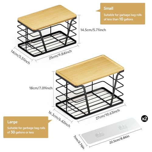 TIDIIABODE 2 Pack Stackable Storage Laundry Kitchen Organizers, Wall Mount Trash Bag Holder with Bamboo Top and Garbage Bag Dispenser No Drill - color: 2-Pack-L&S-Black