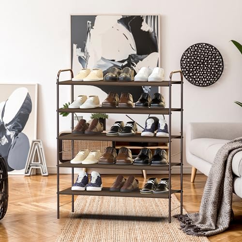 Simple Houseware 5-Tier Shoe Rack Storage Organizer, Bronze - color: Bronze, size: 5-Tier