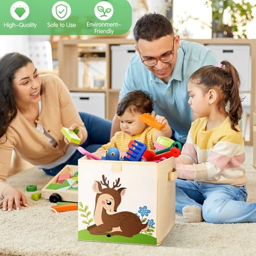 Kigley 6 Pcs Collapsible Cube Storage Bins Kids Foldable Storage Cube Organizer Fabric Toy Box Decorative Kids with Handles for Home Nursery Bedroom, 10.6 x 10.6 Inch(Vivid Animal) - style: Vivid Animal