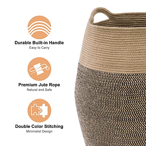 Cotton Rope Laundry Hamper by YOUDENOVA, 105L - Woven Collapsible Laundry Basket - Clothes Storage Basket for Blankets, Laundry Room Organizing, Bedroom Storage, Clothes Hamper – Dark Brown - color: Jute Brown