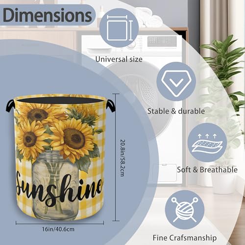 Retro Sunflowers Laundry Hamper,Sunshine Dirty Clothes Laundry Basket with Handles Waterproof Oxford Cloth Storage Basket for College Dorms Bathroom Bedroom 16" x 20.8" - color: Retro Sunflowers Sunshine