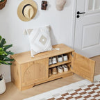 BERRYMERRY 39.4" Fluted Shoe Storage Bench for Entryway,2 Tier Shoe Cabinet Bench with Adjustable Shelf,Bench for Bedroom End of Bed (Natural, 13.8”D x 39.4”W x 18.5”H) - color: Natural