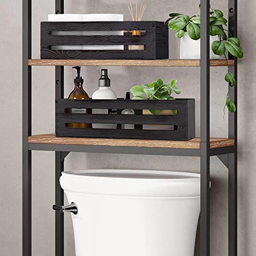 LotFancy Bathroom Decor Box, 2 Pack Wooden Toilet Paper Holder, Black Toilet Tank Basket, Back of Toilet Storage Basket, Farmhouse Toilet Tank Topper - color: Black (Hollowed-out)