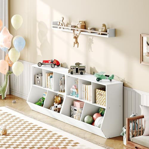 HOOBRO Kids Bookshelf, Bookcase Footboard, Toy Storage Cubby, Children's Toy Shelf, 35.4" L Storage Cabinet, Fit for Children's Room, Playroom, Hallway, Kindergarten, White WT32CW01 - color: White, size: 35.4"L x 11.8"W x 29.5"H
