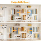 Higeego W5 Wall Mounted Expandable Clothes Rack, 9-12 ft Wide Adjustable Clothing Rack with Extended Rod Closet Organizer System Industrial Pipe Garment Rack for Reach in Closet 1300LB Capacity, White - color: White