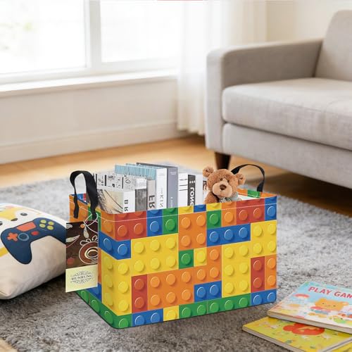 HUNRUNG Rectangle Storage Basket Cute Canvas Organizer Bin for Pet/Children Toys, Books, Clothes Perfect for Rooms(REC-Colorful Blocks) - color: REC-Colorful Blocks