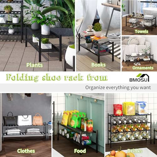 BMOSU 2-Tier Bamboo Extended Shoe Rack Premium Stackable Shoe Shelf Storage Organizer for Hallway Closet Living Room Entryway Organizer (Black Bamboo) - color: Black Bamboo, size: 2-Tier Long（33.3*11*12.6inches）